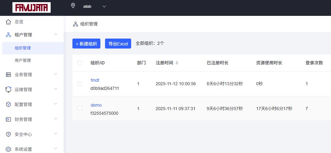 租户管理界面